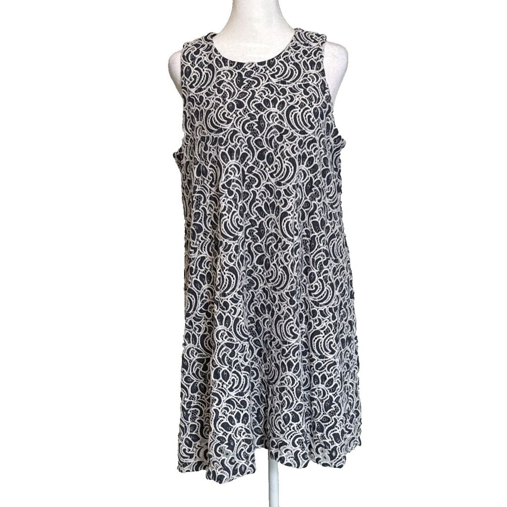 Tommy Hilfiger Navy w/White Lace Overlay A-line Dress Sz 14 Modern Boho Casual